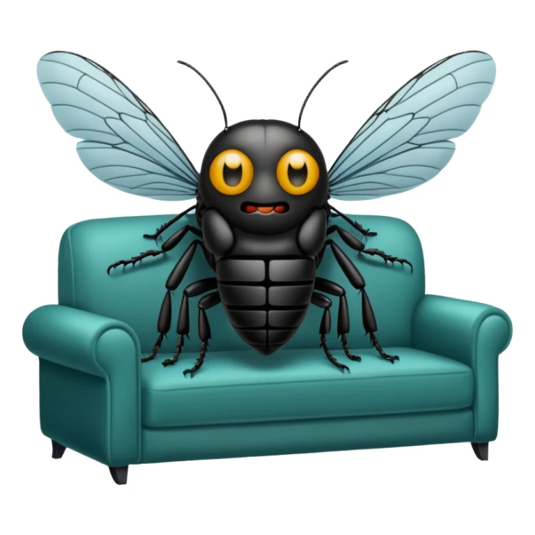 Black Cicada watching on a phone sit on a sofa  sticker