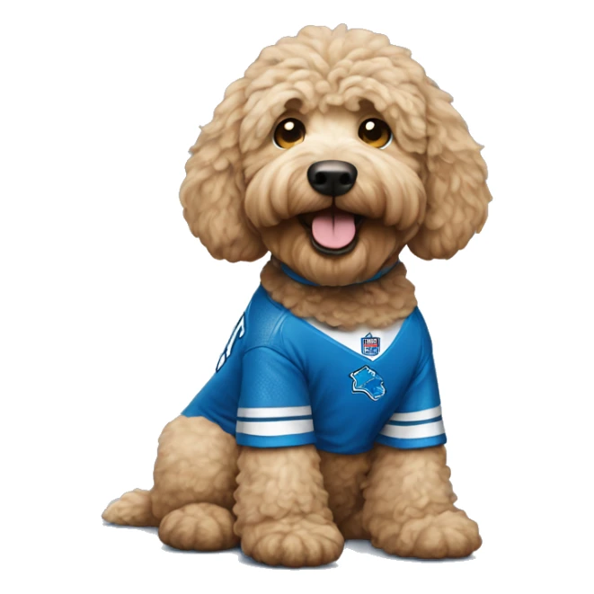 Golden doodle wearing Detroit lions jersey  sticker