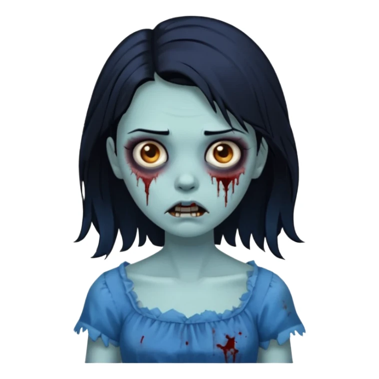 zombie girl with black hair, blue dress sticker