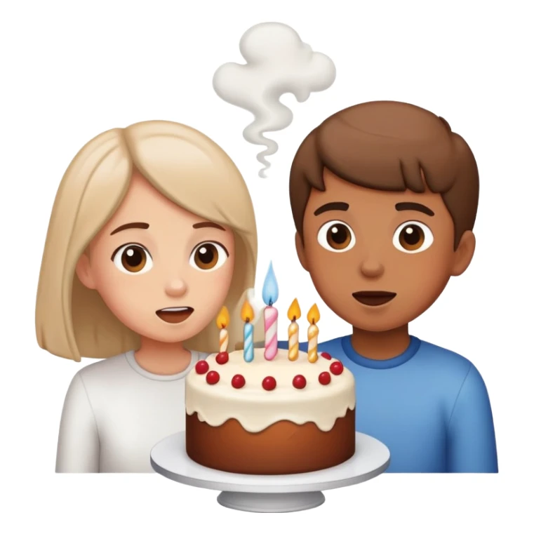 sister and brother blowing into a cake sticker