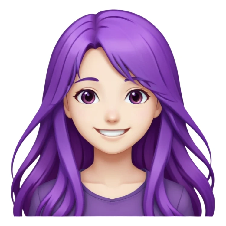 Anime style girl with long purple hair smiling sticker