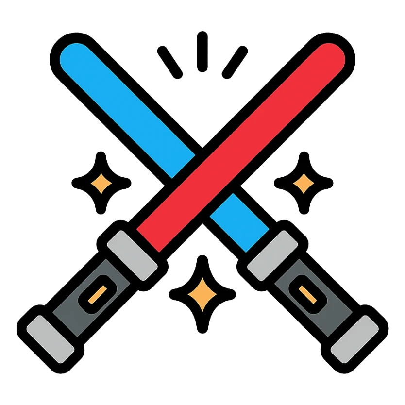 two lightsabers, one blue and one red, clashing with motion lines and sparks sticker