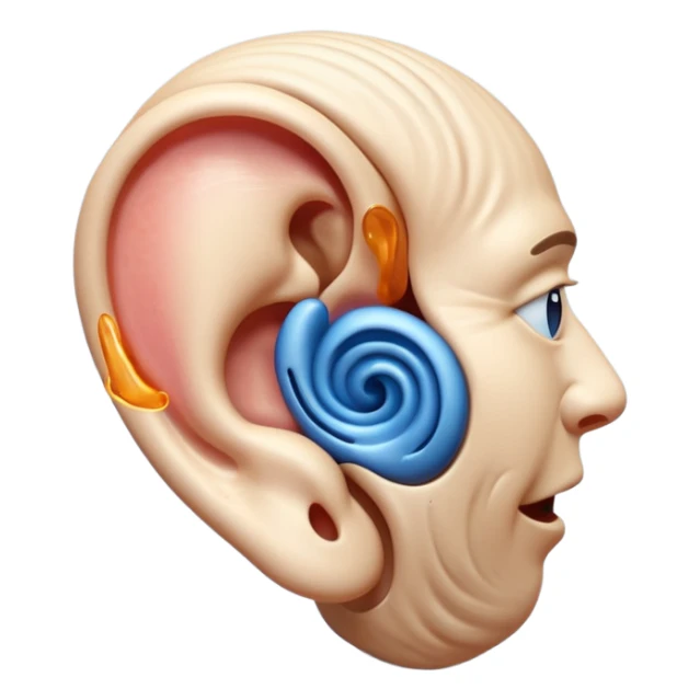 iOS-style 3D emoji: a human ear with three curved sound waves coming out from it sticker
