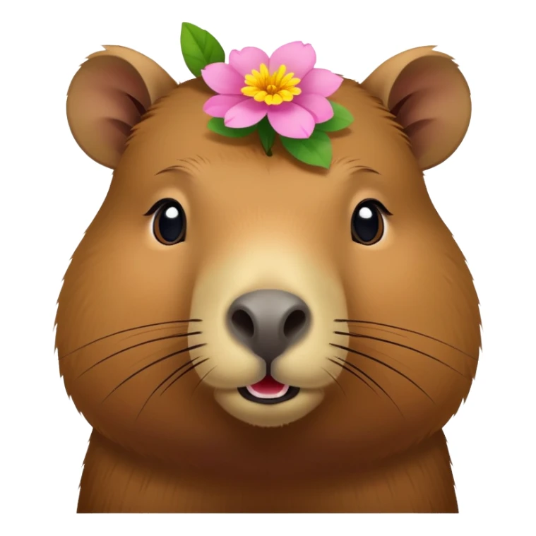 Simple Capybara face and body with flower stem in its mouth sticker