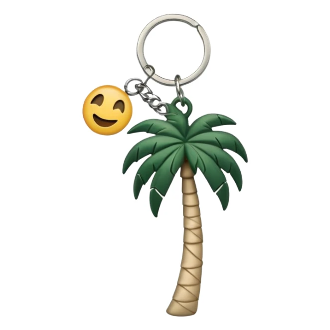 light beige keychain with a dark green palm tree charm, emoji style sticker