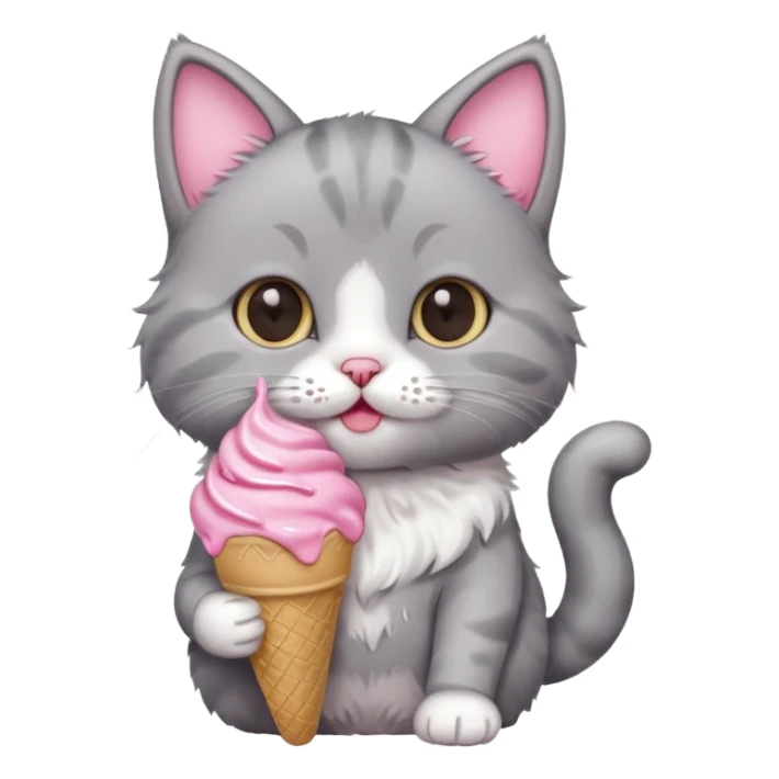 baby grey cat with icecream sticker