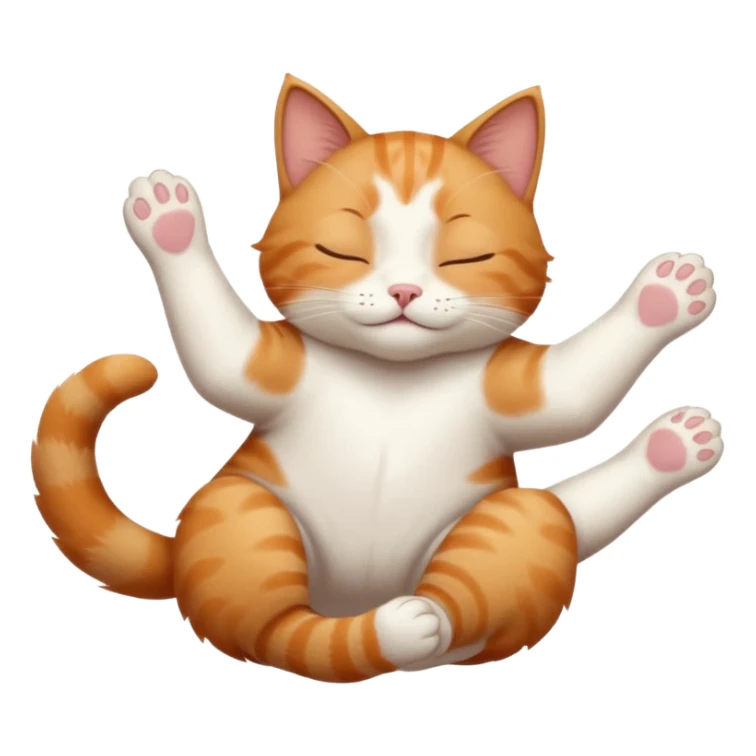 ginger and white small cat eyes closed lying down upside down with paws stretched out straight in different directions sticker