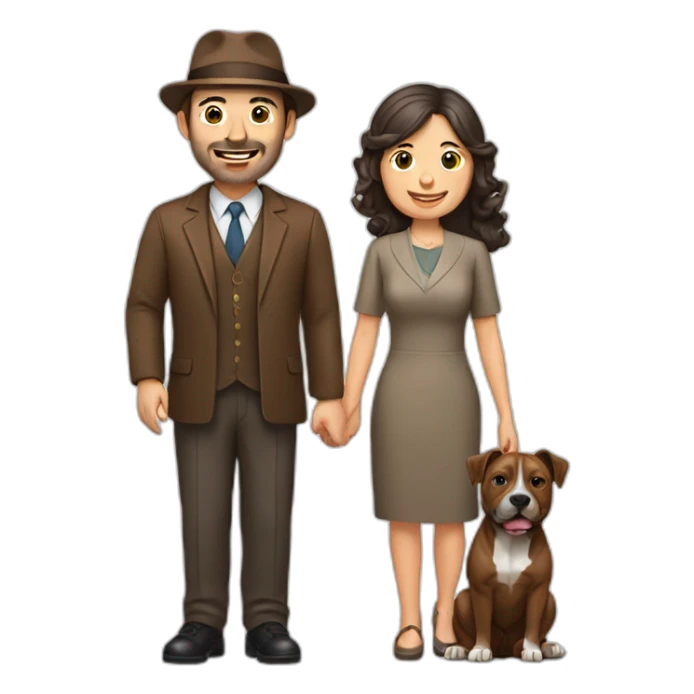 Jewish man and Chinese lady with brown Staffordshire terrier sticker