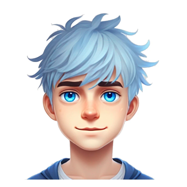 Teenager boy white messy hair, bangs, bright blue eyes  sticker