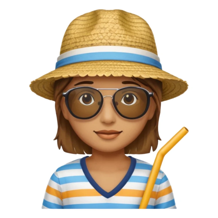 person with striped clothing sun glasses and straw hat sticker