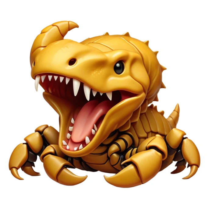 Cinematic Cute Yawning Emperor Scorpion Portrait Emoji, Head tilted slightly with a dramatic, wide-open yawn, showcasing a soft, textured exoskeleton with subtly drooping pincers and half-closed eyes in drowsy contentment, Simplified yet irresistibly adorable features, highly detailed, glowing with a soft, cozy glow, high shine, relaxed yet expressive, stylized with a dash of desert charm, soft glowing outline, capturing the essence of a sleepy yet affectionate scorpion that seems ready to stretch out for a nap! sticker