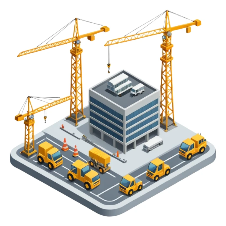 isometric construction site of airport sticker