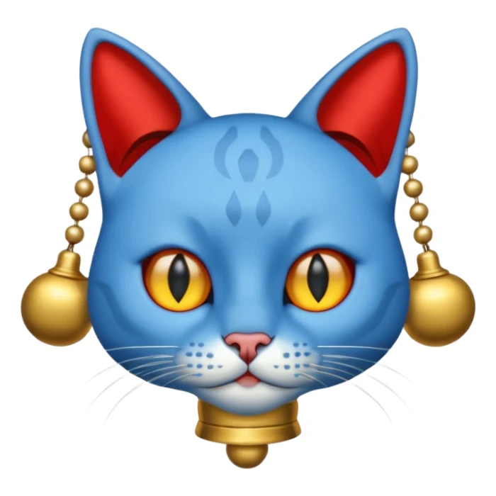 Cat with no ears head blue body blue with gadget with gold bells red tail sticker