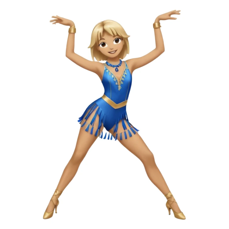 blue jazz style dance costume with tassels on dirty blonde full body sticker