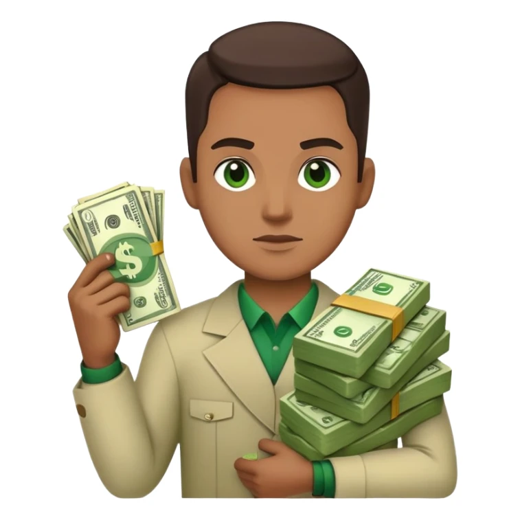 trader making a risky bet with dollar signs, color #0BD794 sticker