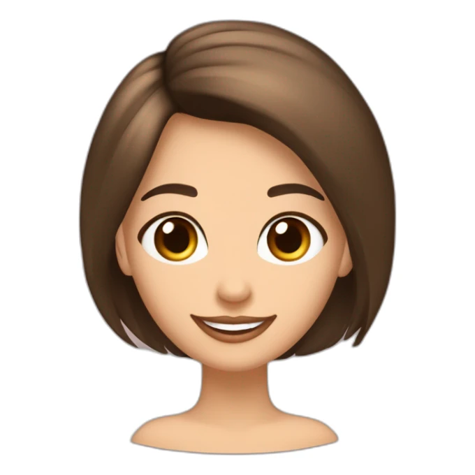 Mujer joven cabello lacio carre con flequillo recto color castaño claro ojos almendrados color café hermosa sonrisa tez clara y cachetes  sticker