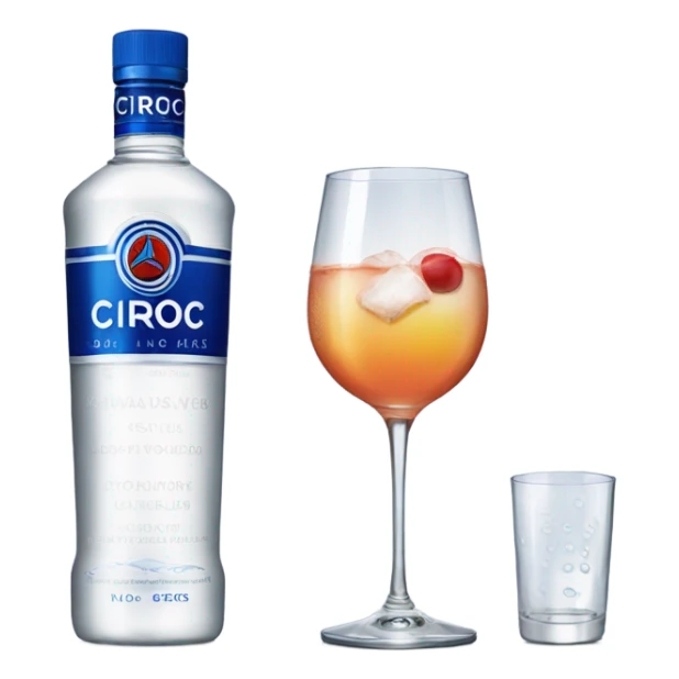 Bottle of ciroc with a glass cup sticker