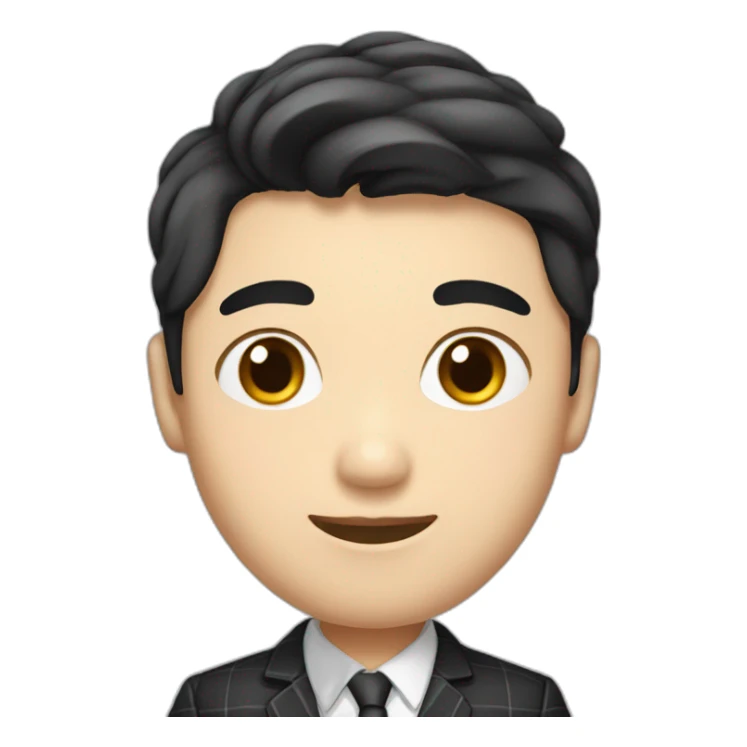 Asian guy with korean black hairstyle wearing black checkered suit sticker