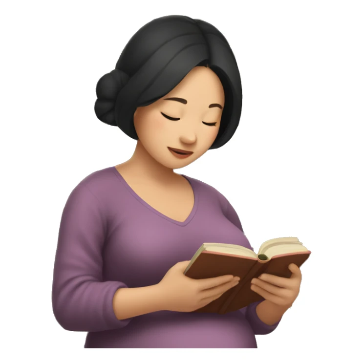 Pregnant Asian woman reads a lot of books sticker