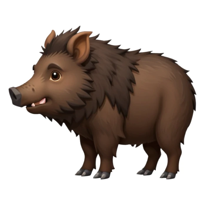 cute hairy boar, dark brown body, full body, side view sticker