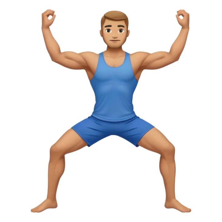 buff man blue shorts warrior-II-yoga sticker