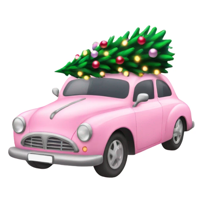 Christmas light pink car with Christmas tree sticker