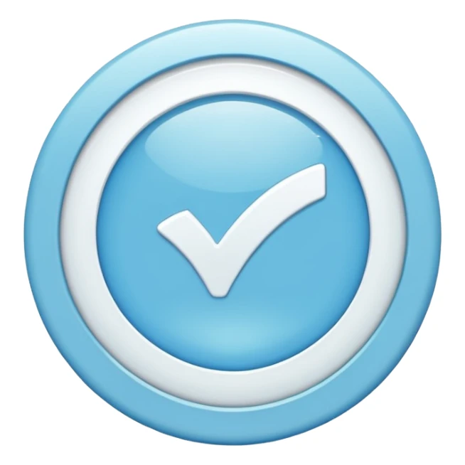 Light blue coloured circle badge with a white tick in the middle sticker