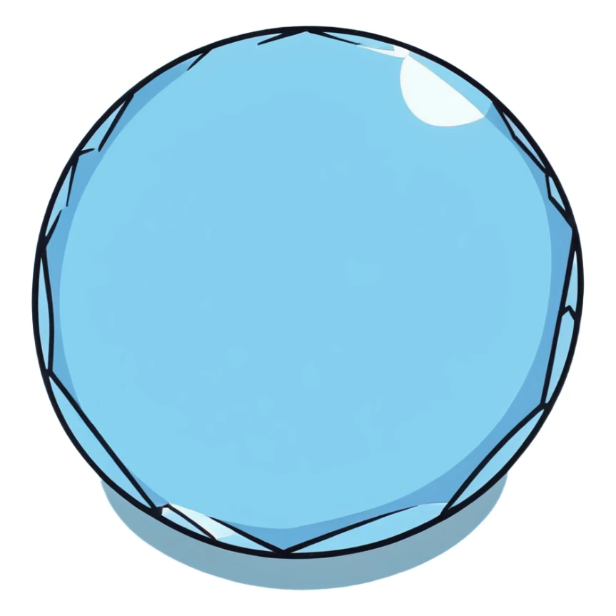 A round cut light blue celestite gem with multiple facets, sparkling and shimmering light blue crystal sticker