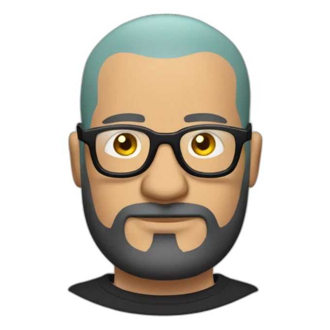 Tattooed bald man with beard and glasses, style Futurama sticker