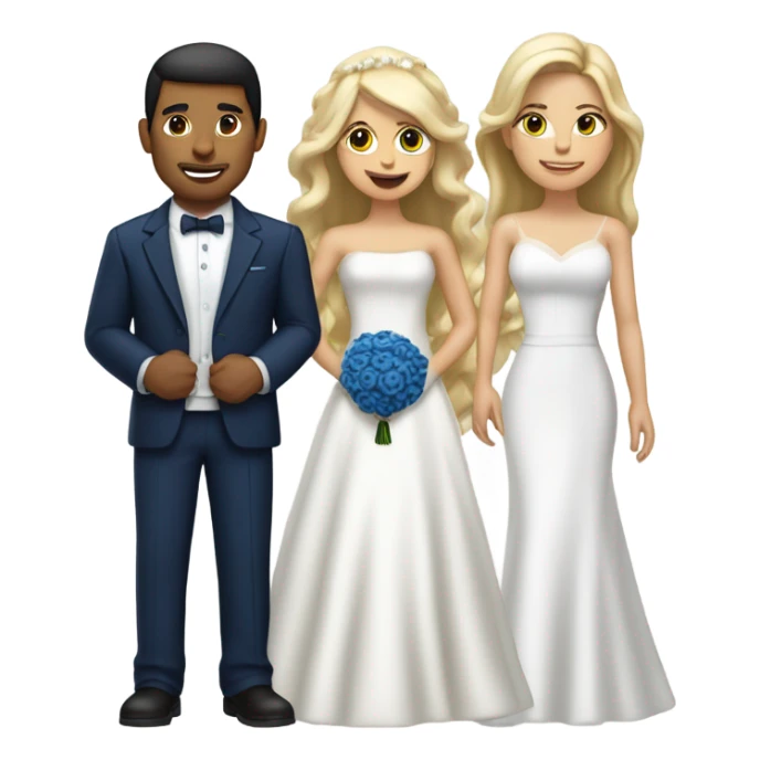 Puerto rican beard short hair with blue hat and navy blue suit getting Married with blond long hair girl with white  wedding dress  sticker
