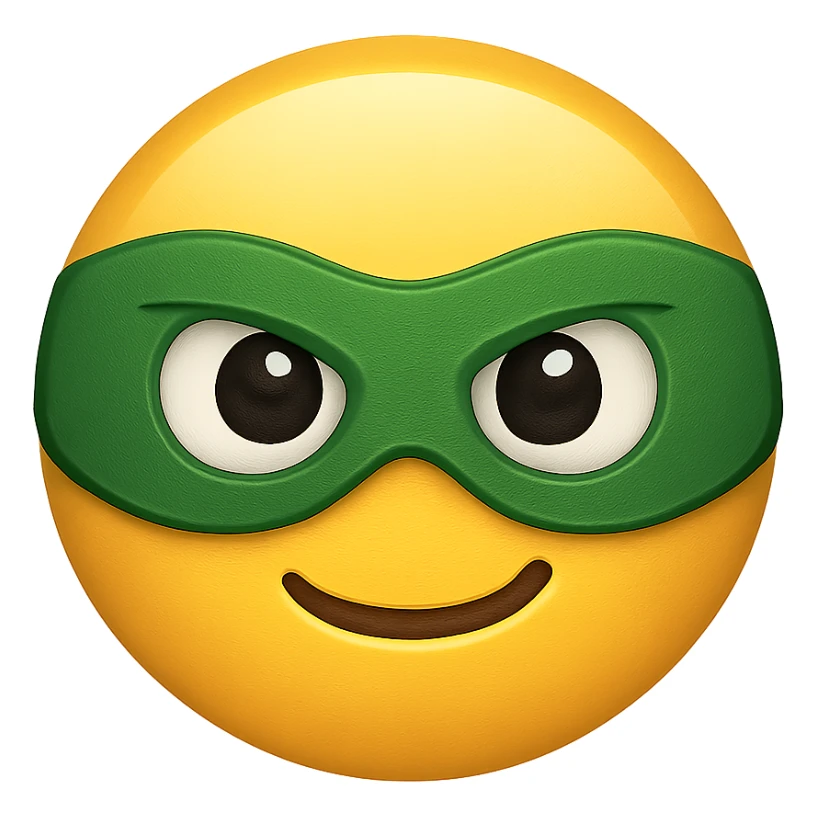 yellow face with green superhero mask emoji, digital illustration sticker