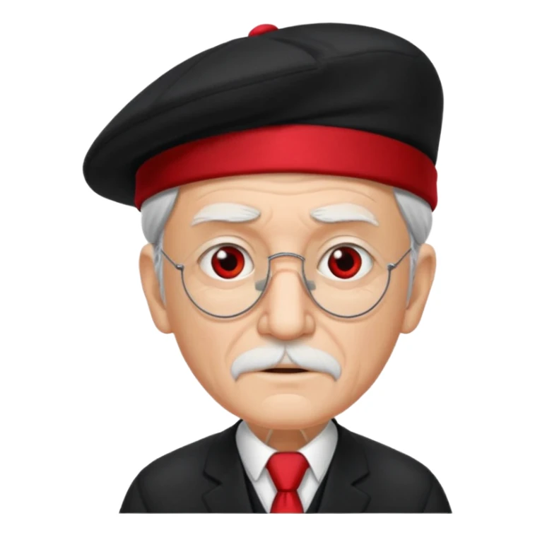 black suited old man with red fes hat and eye pach sticker