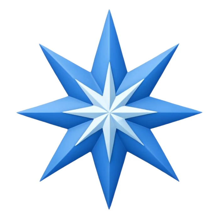 It is a blue mark in the shape of an eight-pointed star with a checkmark in the middle.  sticker