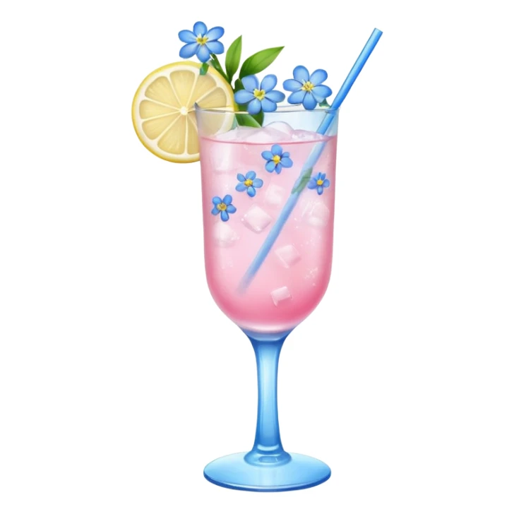 Ice pink lemon cocktail with blue small flowers  sticker