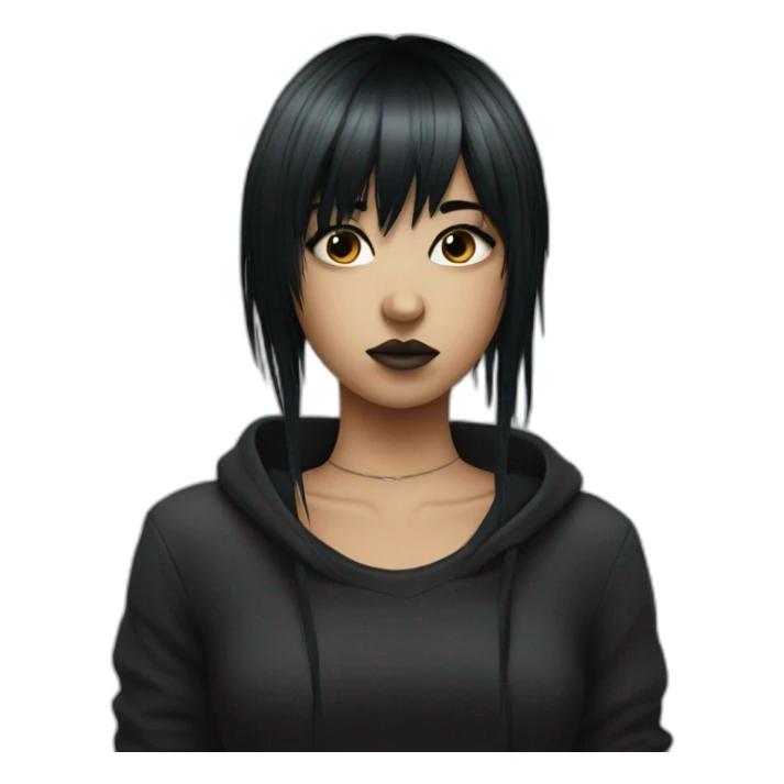 Emo girl with black strait hair with bangs and piercings on her face sticker