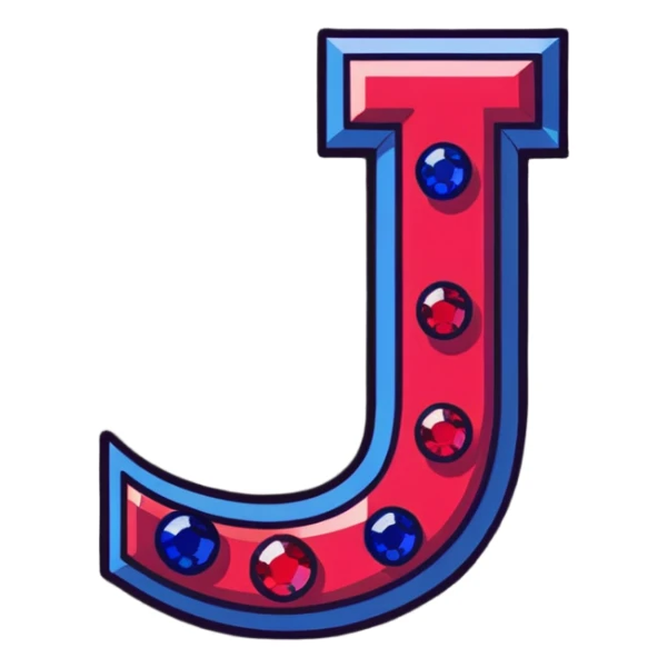 sparkling letter J with rubies and sapphires sticker