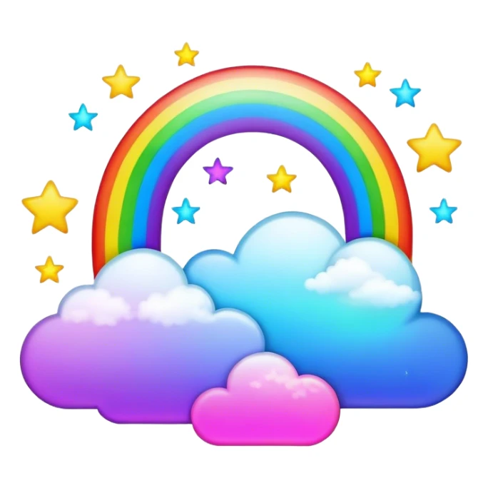 Neon rainbow moon with stars and clouds  sticker