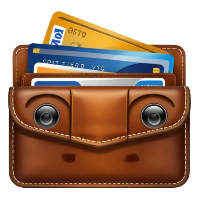 portefeuille marron avec quelques billets et carte bancaire sticker