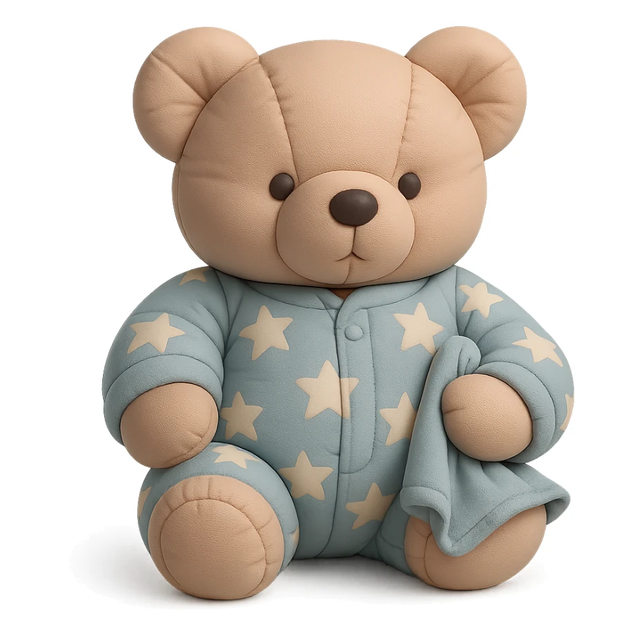 teddy bear in star-patterned pajamas holding a small blanket, cushion style sticker