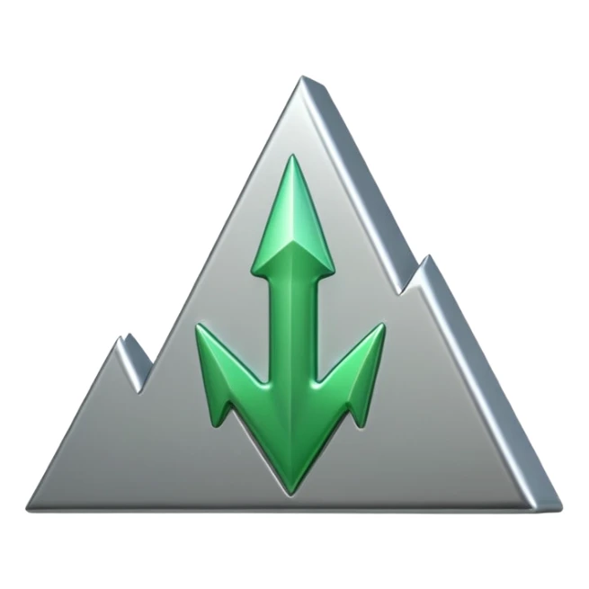 "iOS-style 3D emoji: a jagged rising chart line ending in a large glossy arrowhead, symbolizing rapid growth." sticker