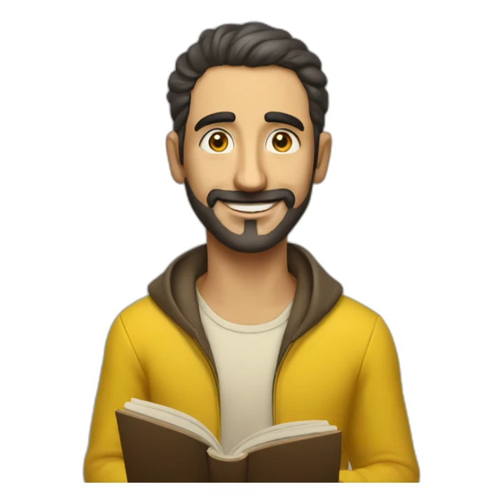 Armenian men with the yellow clothes reading book and looking at camera and smiling  sticker