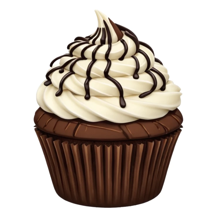 Chocolate cupcake with vanilla frosting, coconut flakes & chocolate drizzle sticker