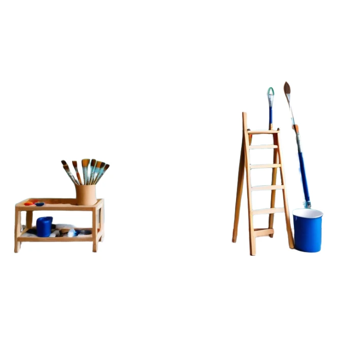 Create an icon that represents the wall painting, featuring a wall with a beautiful painting in progress. The design should include part of the wall decorated with colorful patterns or a mural, a paintbrush and a roller . The icon should show the process of creating the artwork, with the brush strokes visible on the wall, symbolizing the artistic nature of the craft. The composition should be balanced and harmonious, evoking creativity and skill. The background should be transparent. sticker