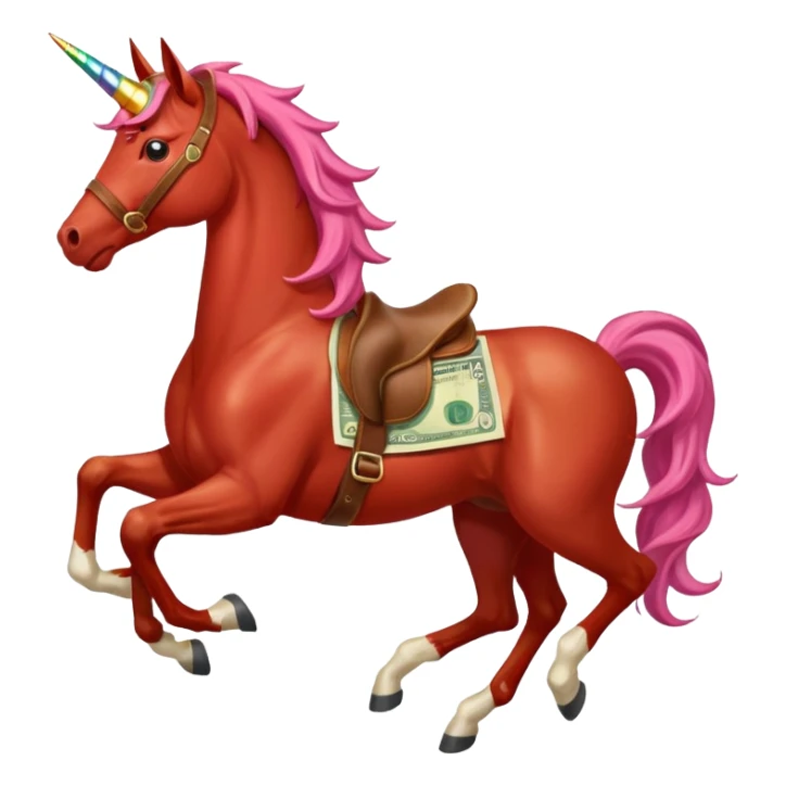 red horse agressive running unicorn money on the saddle sticker