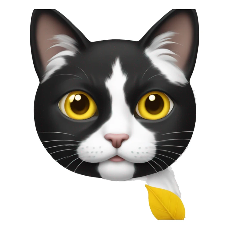 Black and white cat with a yellow leaf on its head   sticker