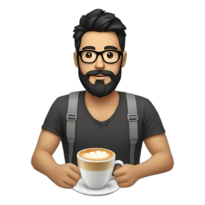 Hipster with black hair, beard and glasses drinking cappuccino   sticker