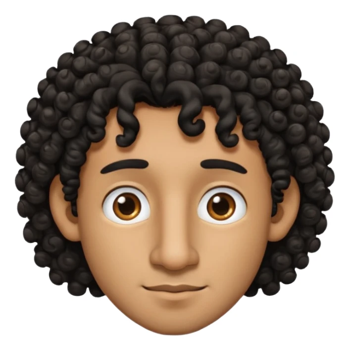 Light brown man with curly black hair and a big nose sticker