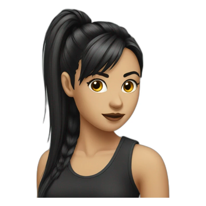 Punk female  ponytail black with bangs hair sticker