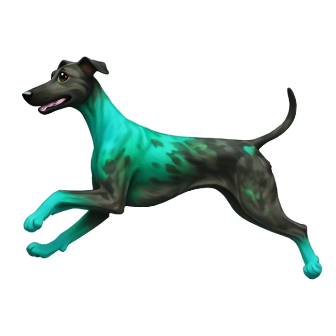 Brindle dog black face lurcher running cyan green blue lighting sticker