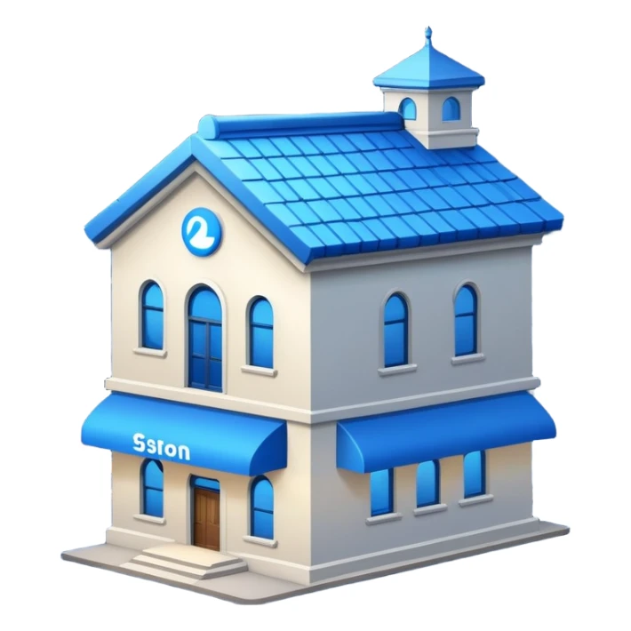 A building in the night with a blue logo on the roof sticker